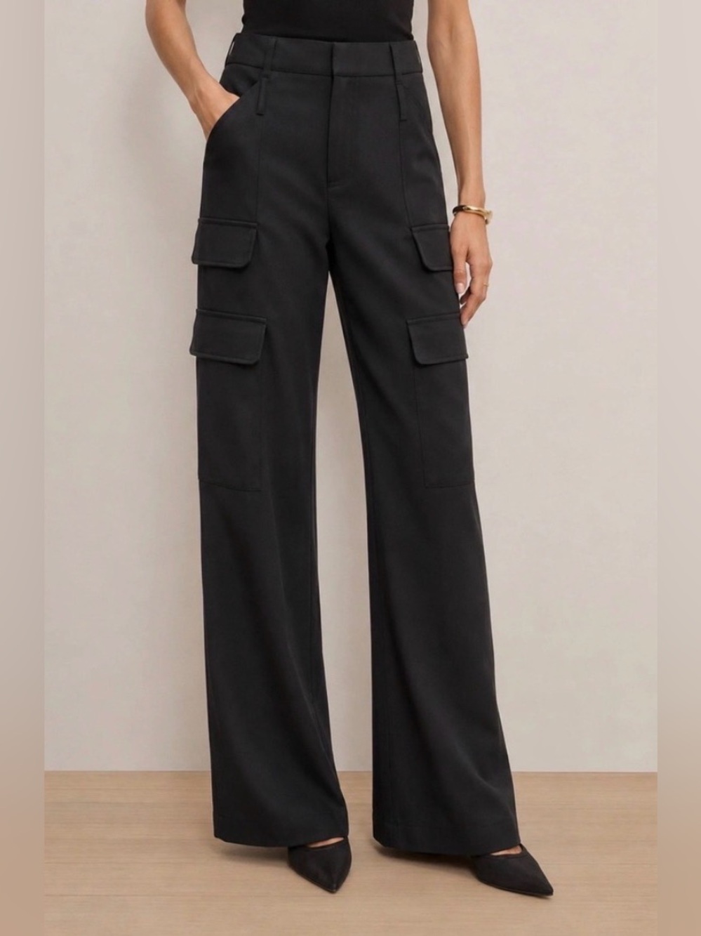 NWT The Noli shop Milan Black Wide-Leg Cargo Pants size 6
